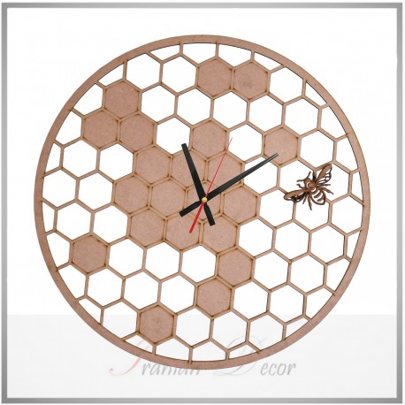 ساعت چوبی خام مدل لانه زنبور